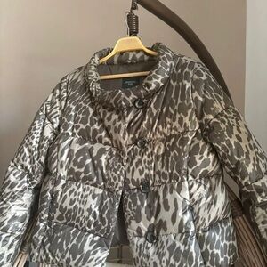 Zara Gray Leopard Print Puffer Jacket